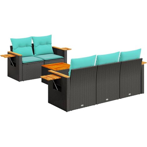 vidaXL Set Divani da Giardino 6 pz con Cuscini Nero in Polyrattan (1/5)