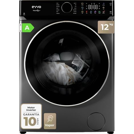 EVVO Lavadora 12 kg carga frontal Nova Q12x, 1400 rpm, Clase energética A, Motor Inverter eDRIVE, tambor diamante ePROTECT, 14 programas, Función vapor Steam Wash, Lavado Rápido 15', Inicio diferido, 