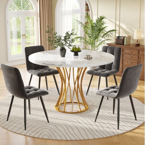 MEUBLIV Conjunto de mesa de comedor redonda 80 cm con 4 sillas de terciopelo gris (1/5)