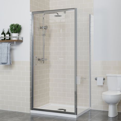 Bathroom Pivot Shower Door Enclosure Cubicle Reversible Screen with Side Panel 900 x 800mm (1/5)