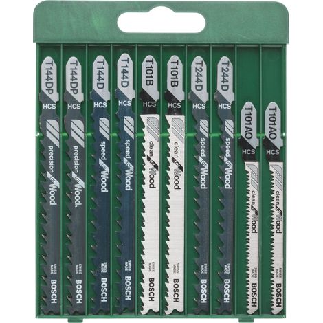 Bosch 10tlg. Stichsägeblatt-Set T-Schaft T 144 D (2x) T 244 D (2x) T 101 B (2x) T 101 AO (2x) T 144 DP (2x)