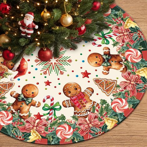 Falda para árbol de Navidad de pan de jengibre de 120 cm, adornos navideños bonitos y vintage, tapete para árbol, adornos para decoración (1/5)