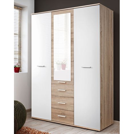 Armoire-penderie - DINO - 135 cm x 191 cm x 55 cm - Chêne et blanc - Livraison gratuite (1/3)
