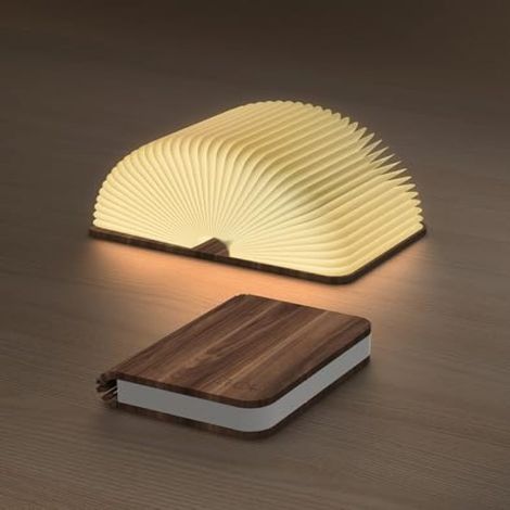 Lampe de lecture pliante en noyer – Veilleuse magnétique à LED, ambiance chaleureuse. Idéale pour chevet, salon ou voyage, couleur marron. (1/5)