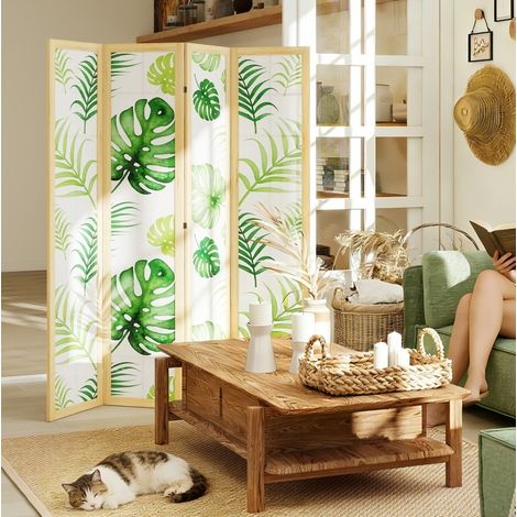 Paravent 4 panneaux 160x1,8x170 cm en bois vert, pliable, pour bureau, gain de place – MEUBLIV (1/5)