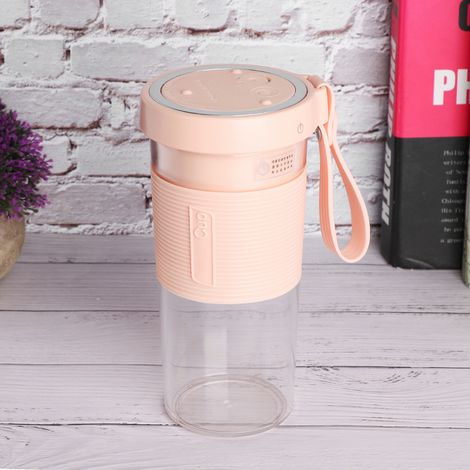 Extracteur de jus électrique portable avec trois têtes de coupe, 2000 mAh, rechargeable par USB, idéal pour les voyages et la maison (rose, 320 ml). (1/5)