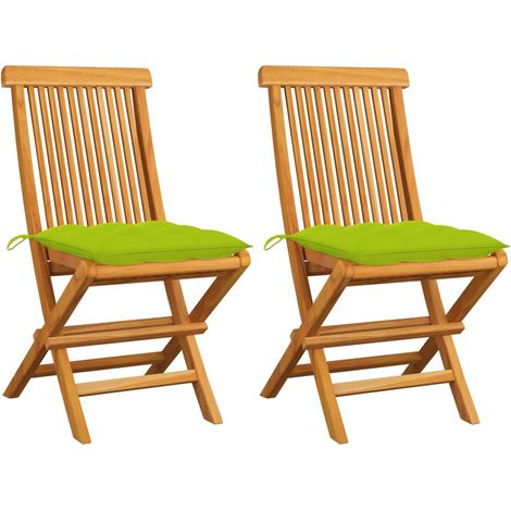 Gartenstühle mit Hellgrünen Kissen 2 Stk. Massivholz Teak