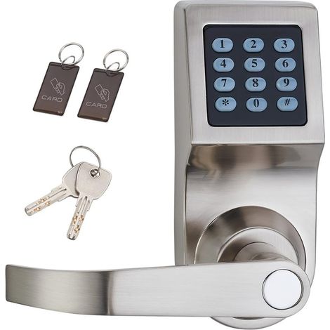 Verrou de porte numérique, déverrouillage avec carte M1, code et clé, par défaut pour l'orientation de la main gauche, brosse en nickel (1/5)