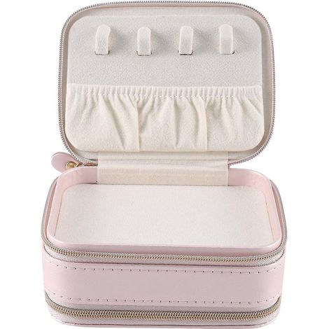 Boîte de rangement portable pour bijoux, organisateur, présentoir, étui de voyage à fermeture éclair pour boucles d'oreilles et colliers, rose (1/5)