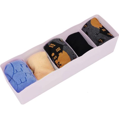Organisateur de tiroir en plastique pour soutien-gorge, sous-vêtements et chaussettes, panier cubique à 5 compartiments (rose) (1/5)