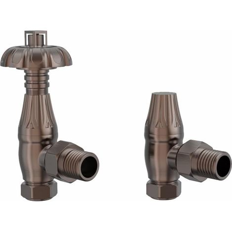 Warmehaus Traditional Antique Style Brass Thermostatic Radiator Valve Lockshield Heated Towel Rail Angled TRV Antique Copper (1/4)