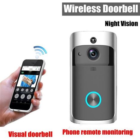 720P Sonnette Sans Fil Vidéo WIFI PIR Interphone Vocal Bidirectionnel Vision Nocturne TF (1/4)