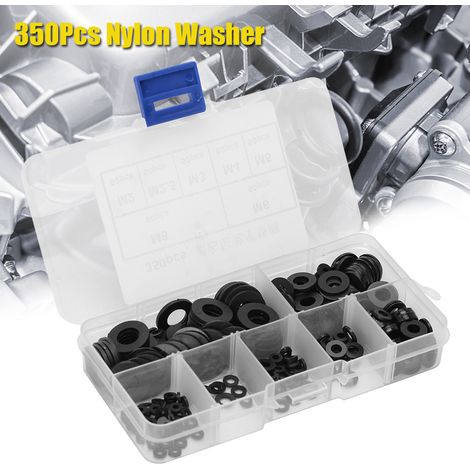 Kit de 350 rondelles plates en nylon noir, joints toriques, tailles M2/M2.5/M3/M4/M5/M6/M8 (1/5)