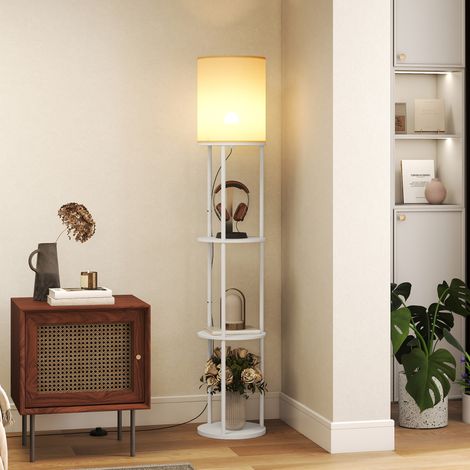 Lampe sur pied Blanc avec étagères à 3 températures de couleur Télécommande pour salon Chambre Bureau