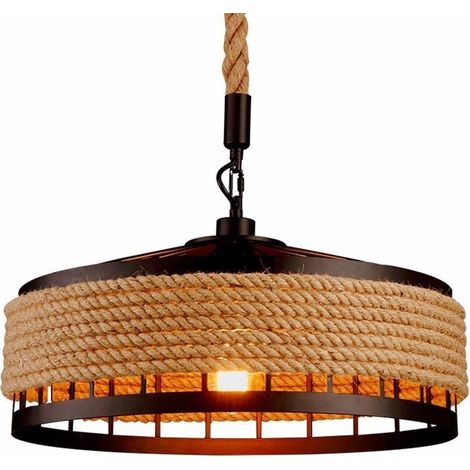 Pendelleuchte Vintage Seilampe Hängelampe E27 40cm Eisen Hängelampe für Restaurant Bauernhaus Bar Café - ohne Glühbirne