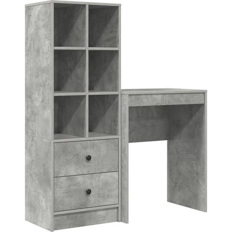 2 pcs Bureau d'ordinateur, Bureau d'étude avec tiroir et étagère Gris béton fr86 - Maison La Vie (1/5)