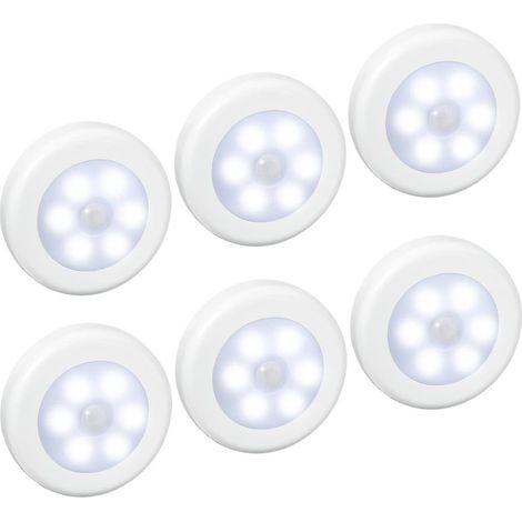(6 Pack) LED Sensor Light, Motion Sensor Light, Closet Light, Battery Powered (Not Included), LED Light For Stairs, Cabinets, Closets, Easy To Install (1/4)