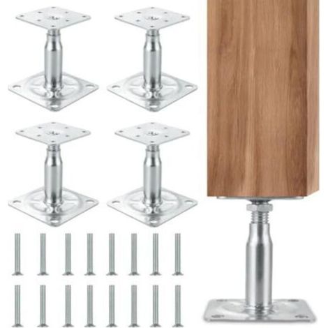Set of 4 height-adjustable post supports, galvanized post supports, with 16 screws, adjustable post supports for concreting, support feet for shelters (4p 1 (1/5)