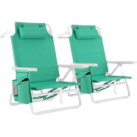 Chaise de Plage, Dossier Réglable, Facile à Transporter, Chaise verte 2 pièces (1/2)