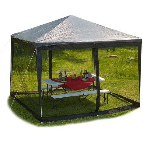 Moustiquaire de pergola 3x3 m, 2 pièces latérales, Fermeture à glissière, Bande autoagrippante, XL 12 m, Noir (1/5)