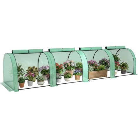 Mini jardinière à tomates 4 x 1 x 0,80 m acier PE anti-UV 4 portes zippées enroulables vert (1/5)