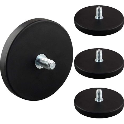 Lot de 4 aimants ronds, résistants aux rayures, 27 kg, revêtement en caoutchouc néodyme, avec boulons filetés M8, support magnétique puissant pour éclairage, appareil photo, outils et (1/5)