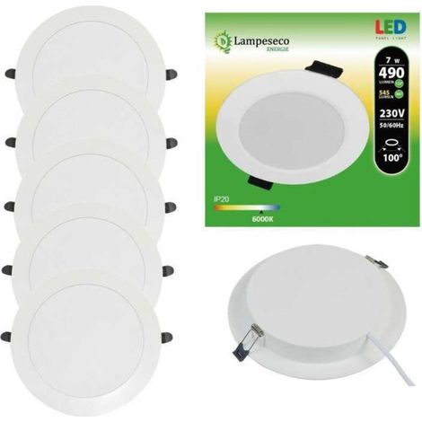 Lot de 5 spots encastrables LED extra-plats 7W – Lumière blanche froide 6000K – Installation facile – Pour bureaux et magasins (1/4)