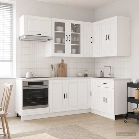 Ensemble de meubles de cuisine 8 pièces blanc brillant en bois d’ingénierie, 174.66kg - PANGIVO (1/5)