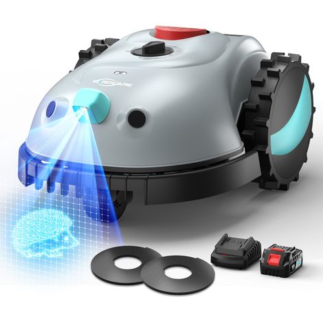 YARDCARE Mähroboter ohne Begrenzungskabel, mit Vision Navigation, 150 Hinderniserkennung, Rasenroboter bis zu 150 m², Rasenmäher Roboter mit Magnetstreifen, Hellgrau