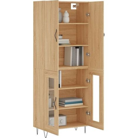 Armoire Haute de Rangement en Bois d'Ingénierie Couleur Chêne, 69,5 x 34 x 180 cm, Meuble de Stockage Vertical pour Cuisine, Salle de Bain ou Entrée (1/5)