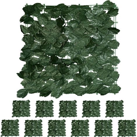 Relaxdays Privacy Screen Ivy, Set of 12, each Hedge Net 50 x 50 cm, Artificial Leaf Fence, Garden & Balcony, Dark Green (1/5)