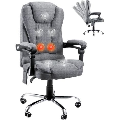 YODOLLA Chaise longue ergonomique pour bureau, chaleur et massage - Chaise de bureau avec dossier haut et hauteur réglable - Chaise pivotante exécutive en cuir pour bureau, maison, bureau (gris) (1/5)