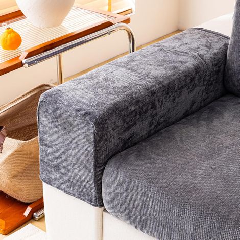 Chenille Sofa Armrest Covers, Set of 2, Dark Gray  Soft, Washable, Non-Slip Individual Sofa Covers for 2/3 Seater Sofas and L-Shaped Corner Sofas (1/5)