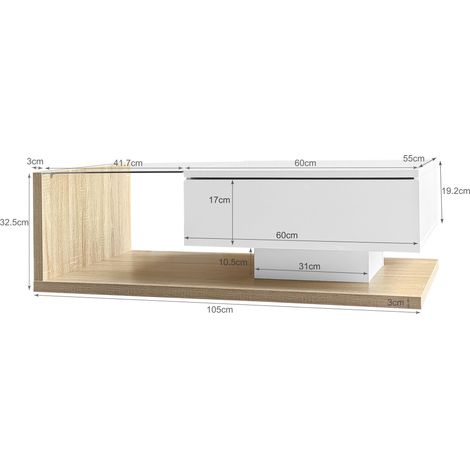 Table de chevet en blanc brillant et en combinaison avec des couleurs de bois. Tables d’appoint, tables de chevet avec surface vitrée et effet LED. (1/5)