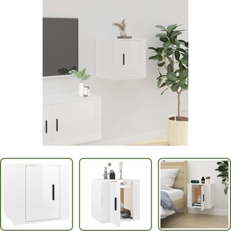 vidaXL Armoire TV -  Meuble TV mural Blanc brillant 40x34,5x40 cm (1/5)