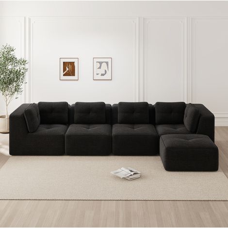 Sofá modular de 4 plazas sin estructura en pana negra (1/5)