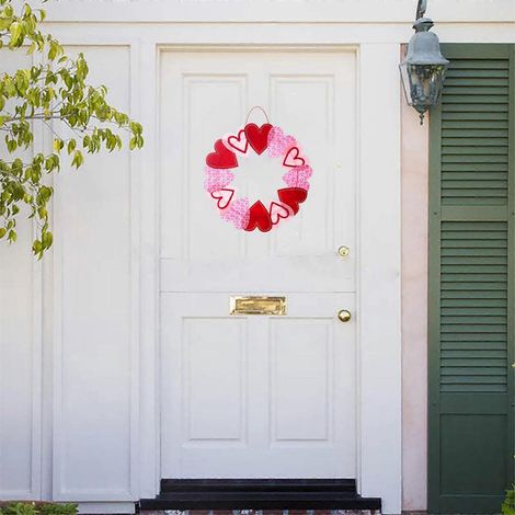 Couronne de Saint-Valentin de 40 cm (16 pouces) en feutrine avec cœurs, décoration pour porte d'entrée, maison de campagne ou fête de mariage (1/4)