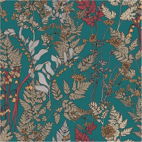 Papier peint floral Profhome 377515 papier peint intissé lisse avec un dessin floral mat bleu beige jaune rouge 5,33 m2 (1/5)