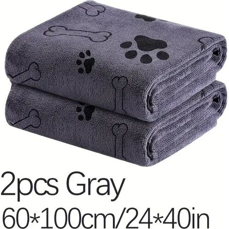 Lot de 2 serviettes pour chiens et chats, en microfibre à séchage rapide, absorbantes pour le bain des animaux - Serviette pour chien de taille moyenne (grise)