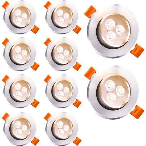 Randaco Faretti da Incasso LED Orientabili 3W Tondi 85mm per Soffitto Soggiorno Camera Ufficio Cucina Bagno Bianco Caldo 3000K 10 Pezzi