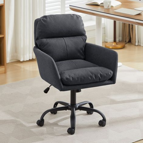 Silla de oficina de PU negra, respaldo y asiento acolchados, base negra, altura regulable (1/5)