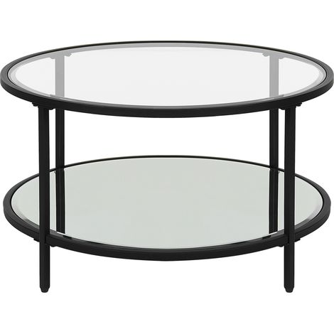 Mesa de centro de vidrio templado transparente negro 70 cm espejo balda Birney