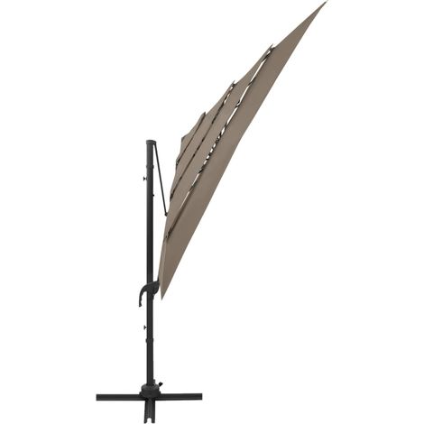 Parasol à 4 niveaux avec mât en aluminium 250 x 250 cm taupe
