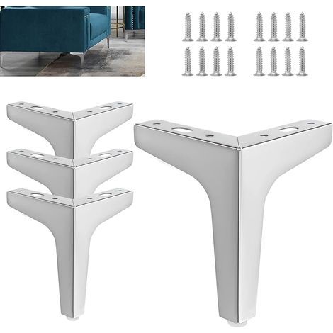 Lot de 4 pieds de meubles triangulaires en métal - 10 cm/15 cm - Pieds de table triangulaires de rechange pour armoire, canapé avec vis (1/5)