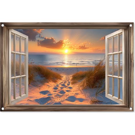 POSTER DE JARDIN Aperçu - Plage - Dunes - Coucher de soleil 90x60 cm (1/5)