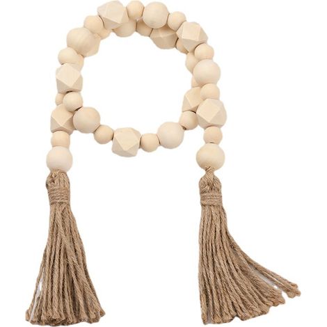 Ensemble de 5 guirlandes de perles en bois naturel — Décoration idéale pour présentoirs à étages de style champêtre — Composées de ficelle de jute et de perles en bois — Ornements décoratifs à suspend (1/4)