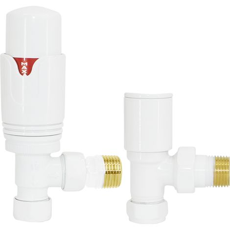 Designer Radiator Valves White Angled 15mm x 1/2" Thermostatic Twin Pack (1/3)