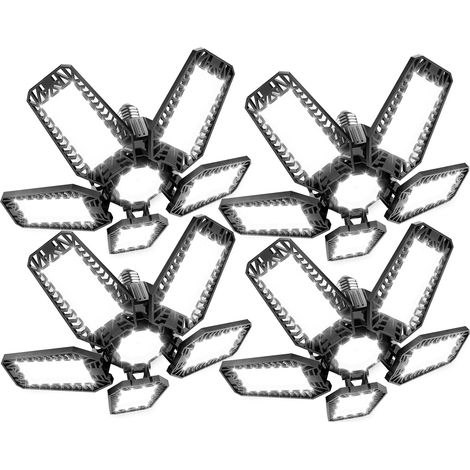 4 Pièces Éclairage LED, 160W Plafonnier E27, 5+1 Panneau Ajustable, 16000LM Pour Garage, Atelier