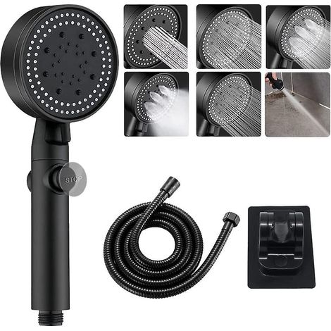 pommeau De Douche Surpresseur Haute Pression Avec Tuyau De 1,5 M Et Support, Douchette Effet Pluie 5 Modes 2023, Pommeau De Douche Cascade, Arrt (1/5)