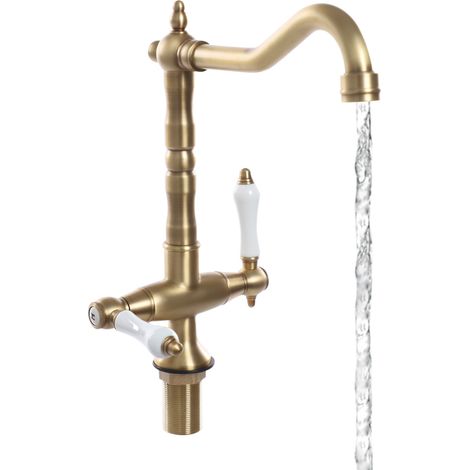 Virellio – Robinet de lavabo à 2 poignées doré – Mitigeur double commande en laiton – Bec pivotant 360° – Pour salle de bain (1/5)